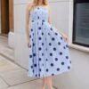 Polka Dot Sleeveless Fitted Slimming Dress Vacation Style Long Dress