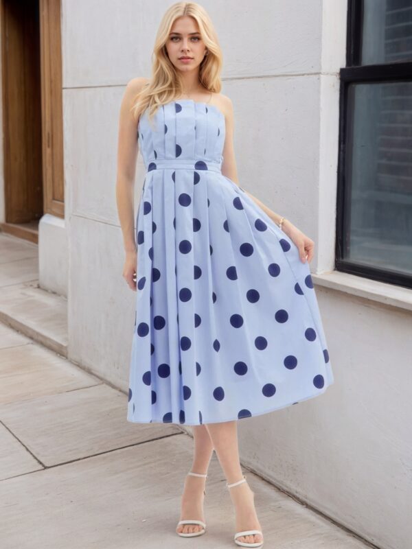 Polka Dot Sleeveless Fitted Slimming Dress Vacation Style Long Dress