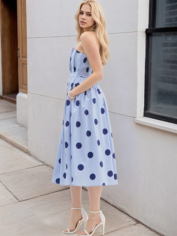 Polka Dot Sleeveless Fitted Slimming Dress Vacation Style Long Dress