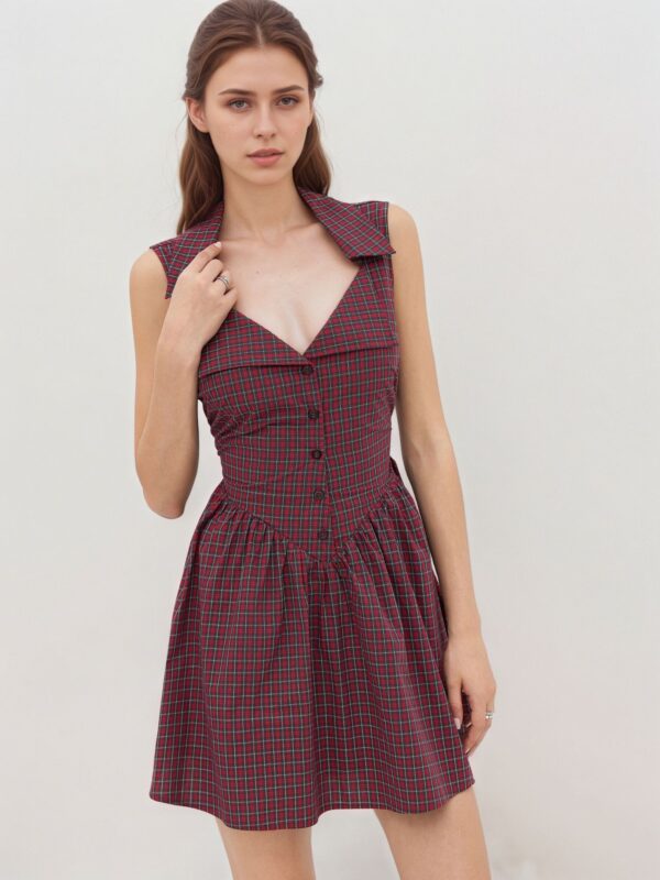 Polo-neck French-style vintage short dress