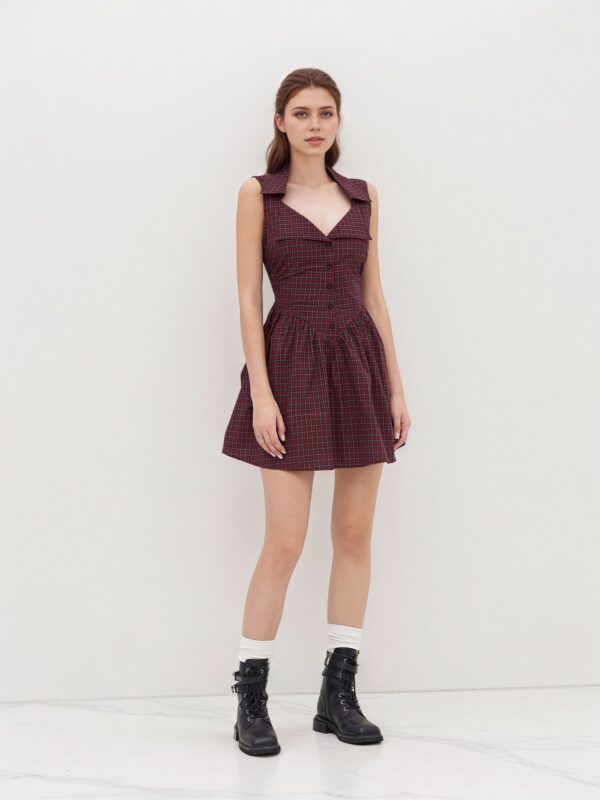 Polo-neck French-style vintage short dress
