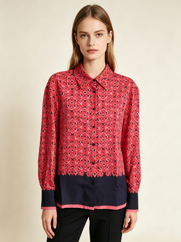 Women's 100% Silk Patchwork Relaxed Shirt