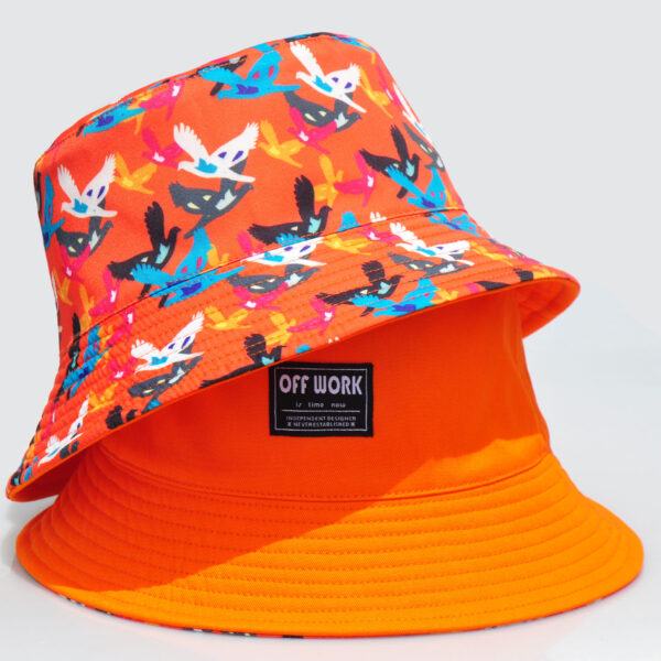 Colorful Pigeon Print Reversible Bucket Hat