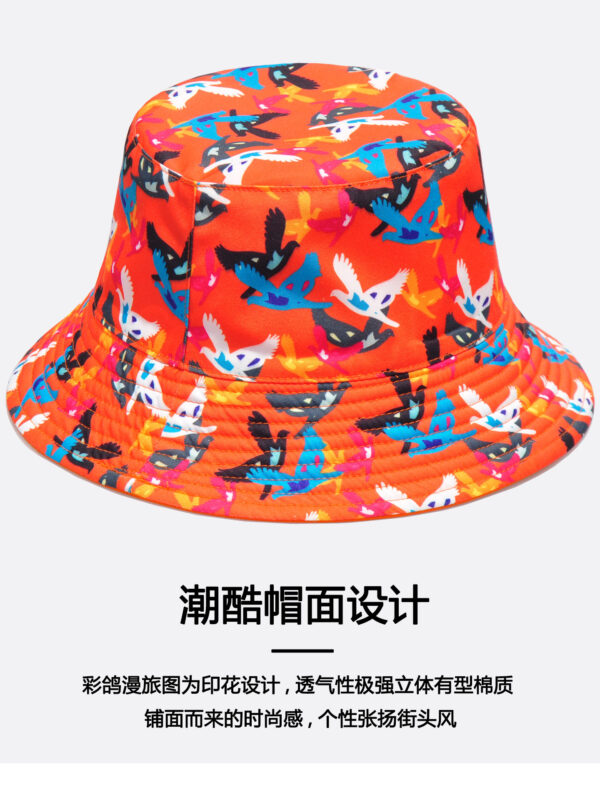 Colorful Pigeon Print Reversible Bucket Hat 26090010_25