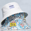 White Doraemon Print Reversible Bucket Hat