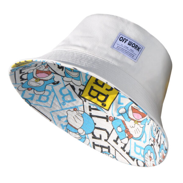 White Doraemon Print Reversible Bucket Hat 26090012_14