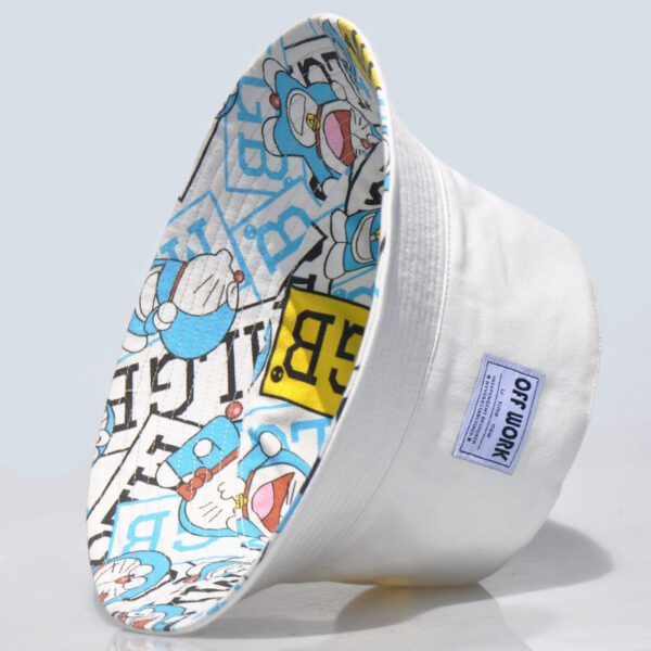 White Doraemon Print Reversible Bucket Hat 26090012_17
