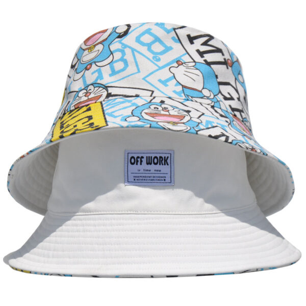 White Doraemon Print Reversible Bucket Hat 26090012_25