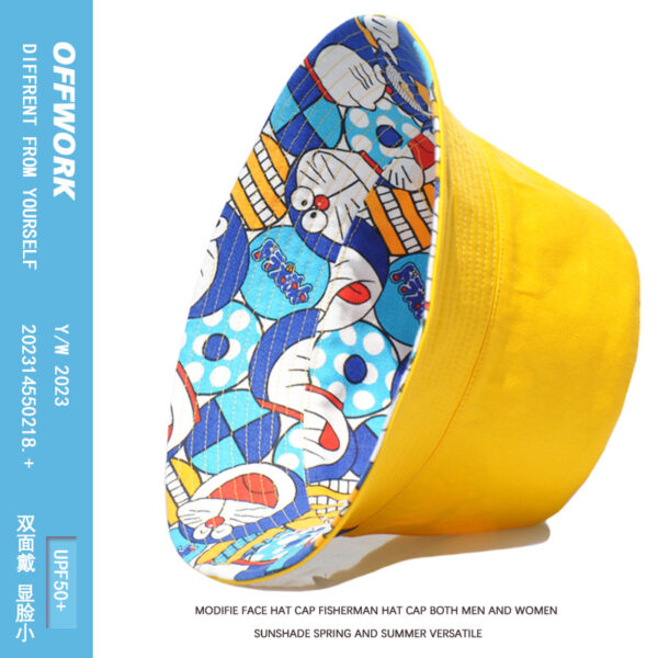 White Doraemon Print Reversible Bucket Hat 26090012_6