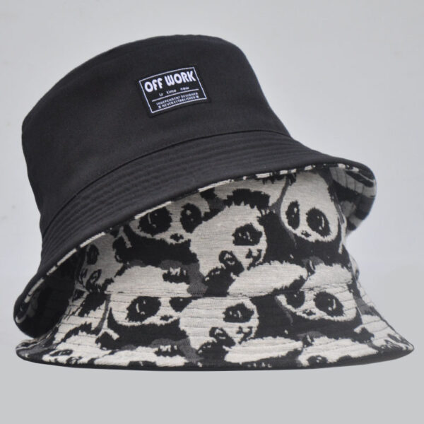 26090019_1 Black Linen-Blend Panda Reversible Bucket Hat
