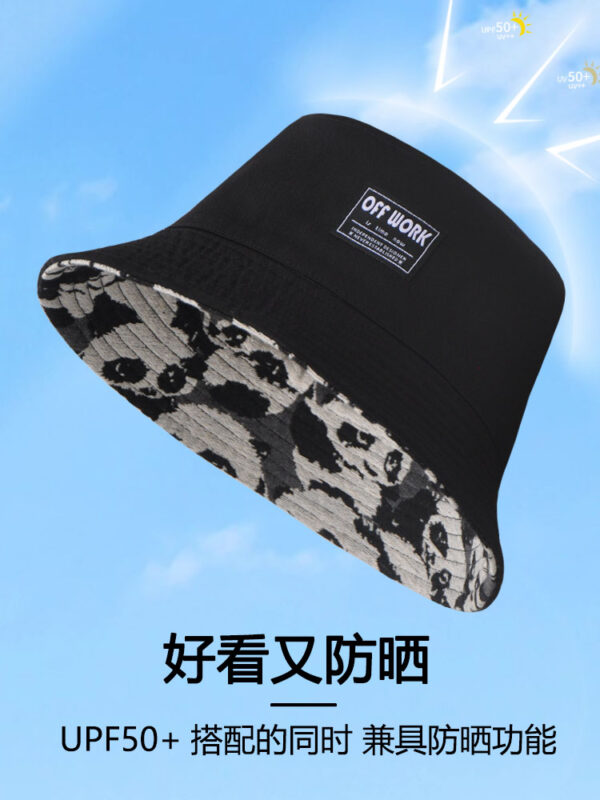 26090019_18 Black Linen-Blend Panda Reversible Bucket Hat 26090019_18