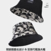 26090019_19 Black Linen-Blend Panda Reversible Bucket Hat 26090019_19