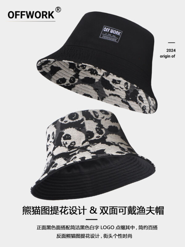 26090019_19 Black Linen-Blend Panda Reversible Bucket Hat 26090019_19