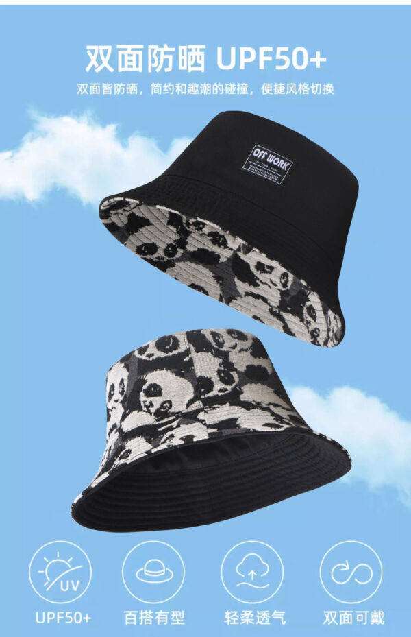 26090019_7 Black Linen-Blend Panda Reversible Bucket Hat 26090019_7