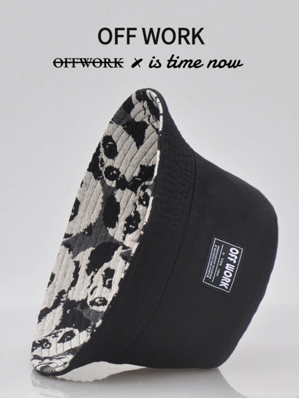 26090019_9 Black Linen-Blend Panda Reversible Bucket Hat 26090019_9