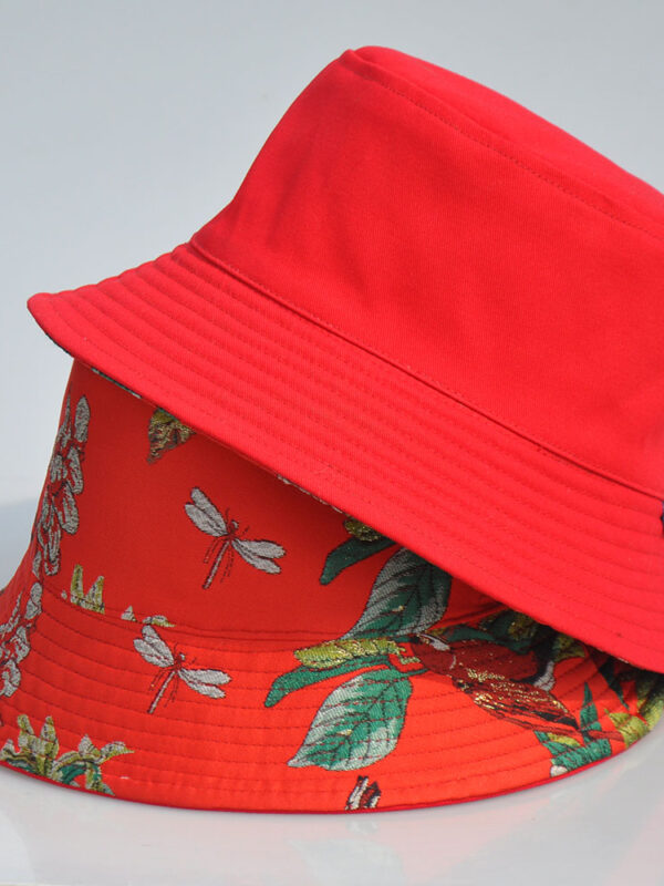 Red Bird Print Reversible Bucket Hat