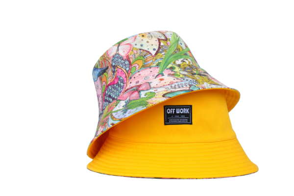 26090025_6 Yellow Forest Bird Reversible Bucket Hat 26090025_6