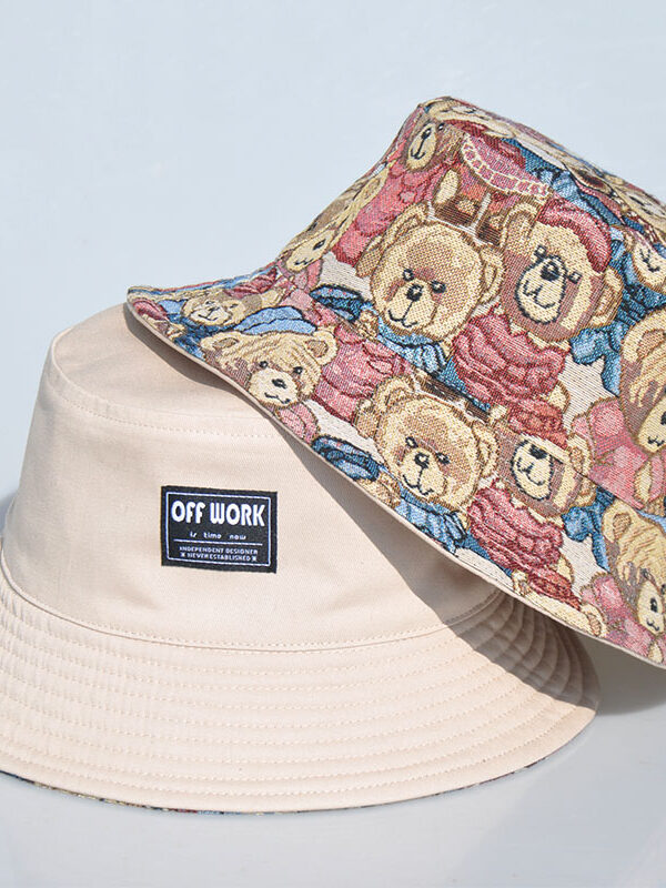 Khaki Little Bear Reversible Bucket Hat