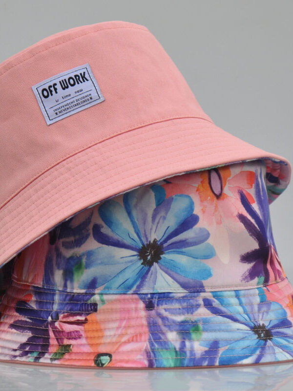 Pink and Blue-Flower Reversible Bucket Hat