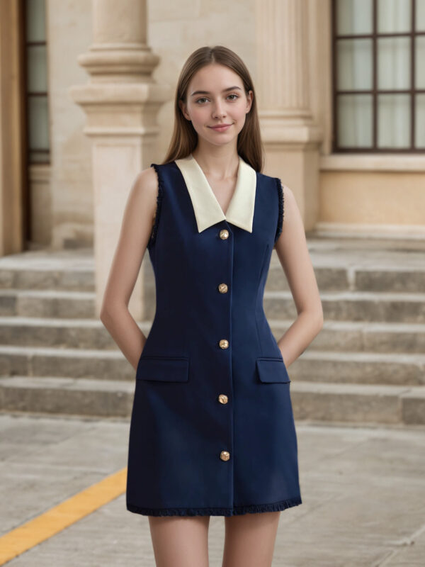 Shirt dress1 Deep blue sleeveless dress with white collar