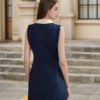 Deep blue sleeveless dress with white collar